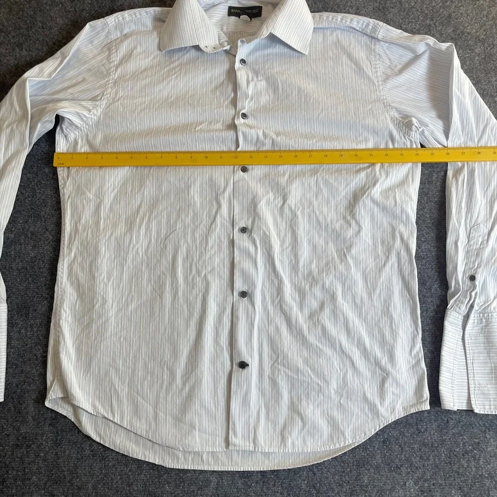 Banana Republic Mens XL Blue White Pinstripe French Cuff Cotton Dress Shirt